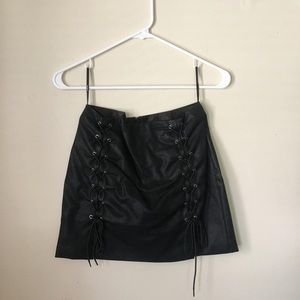 Faux Leather Lace Up Mini Skirt